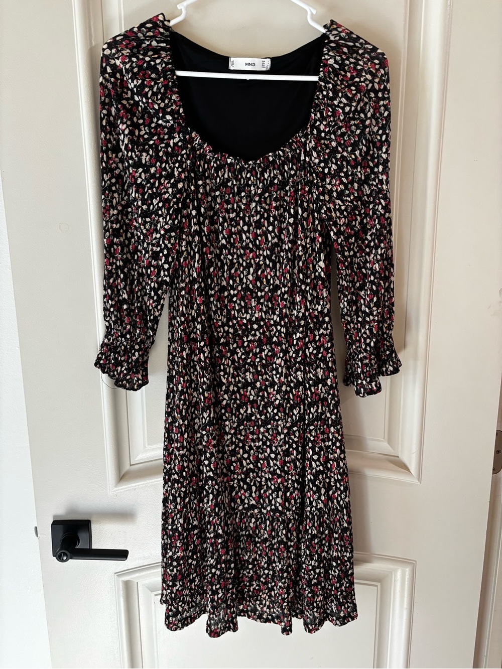 Mango Black Midi Dress with Pink and Cream Floral Print Size 8